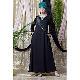 Embroidered flare Nida abaya- Black